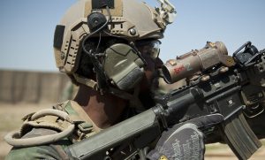 FAST ballistic helmet, NIJ III-A green attachment